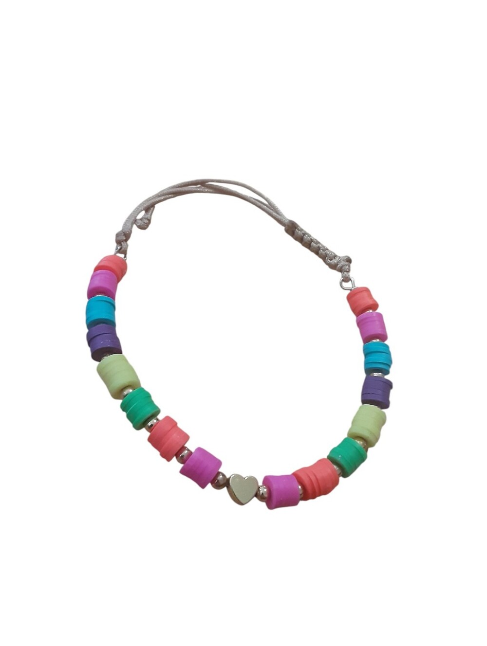 Colorful Stretch Bracelet with Gold Hearts Charm – Handmade-Style Jewelry